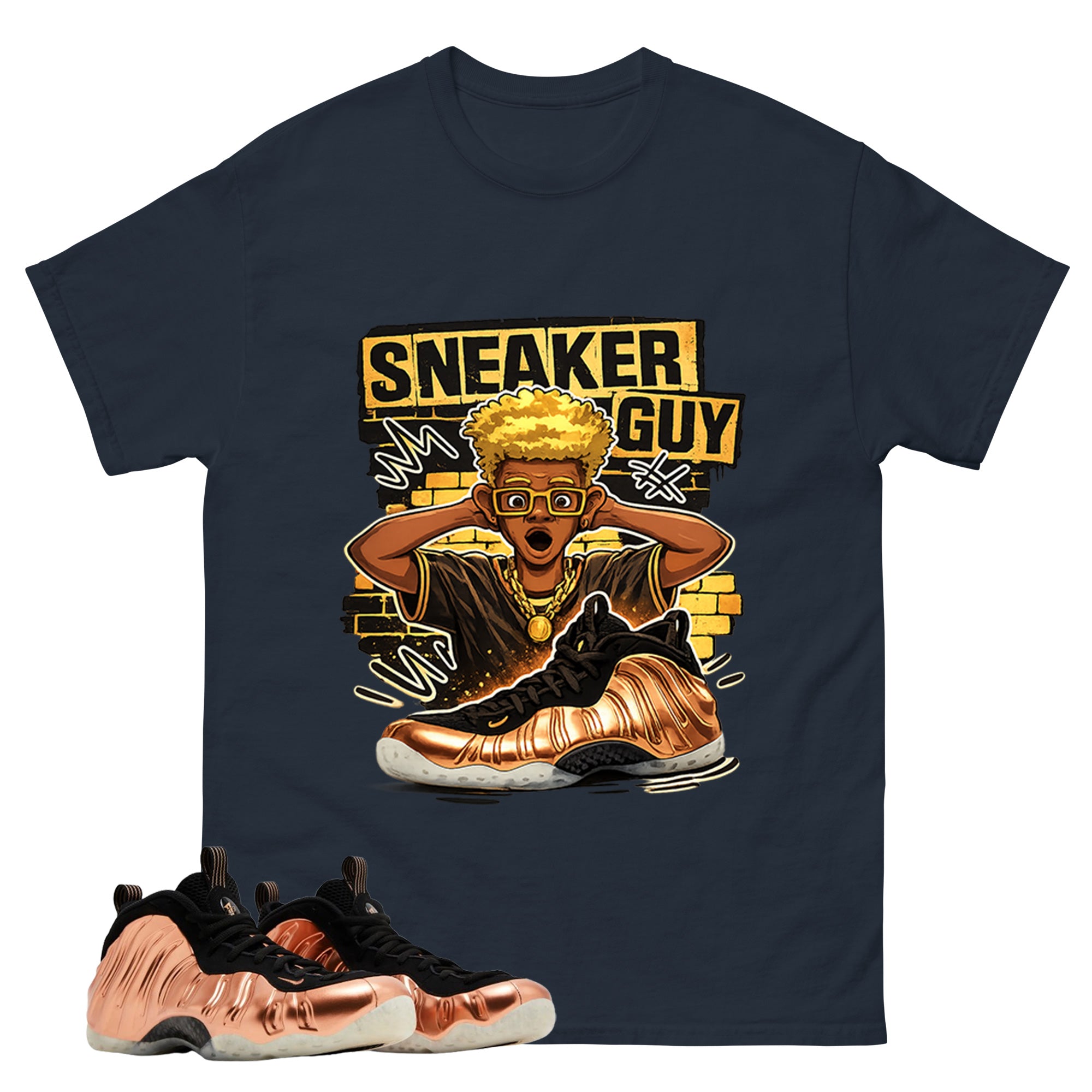 Sneaker Guy Graphic Tee, Shirt to Match Air Foamposite One Copper, Air Foamposite Unisex Black Shirt