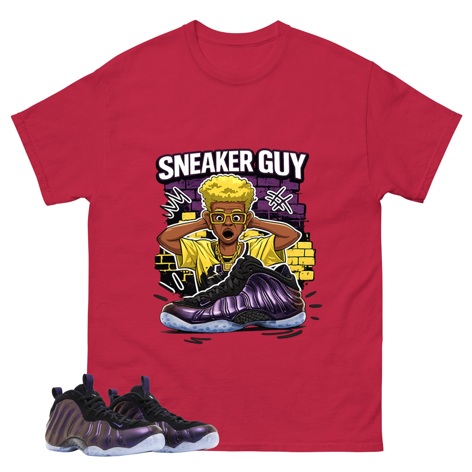 Sneaker Guy Graphic Tee, Shirt to Match Air Foamposite One Eggplant, Air Foamposite Unisex Purple Shirt