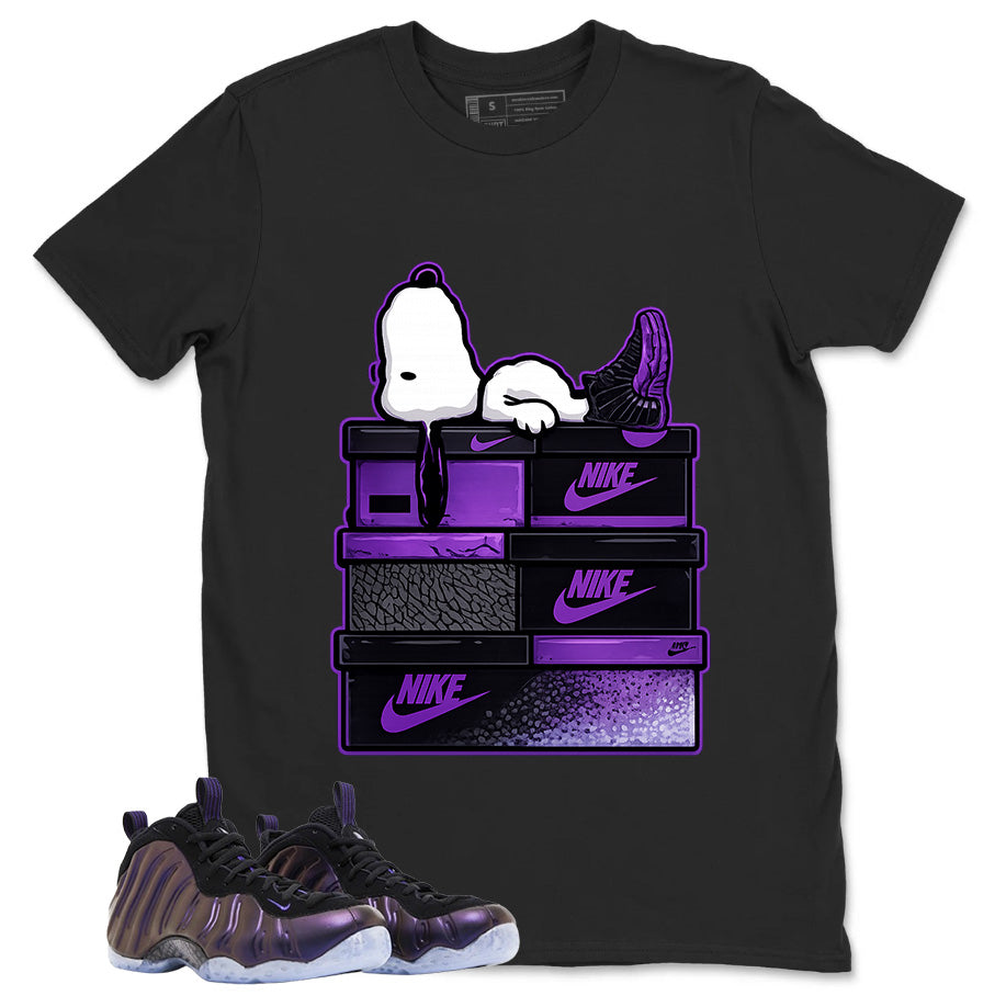 Snoopy Chillin Graphic Tee, Shirt to Match Air Foamposite One Eggplant, Air Foamposite Unisex Purple Shirt