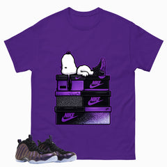 Snoopy Chillin Graphic Tee, Shirt to Match Air Foamposite One Eggplant, Air Foamposite Unisex Purple Shirt