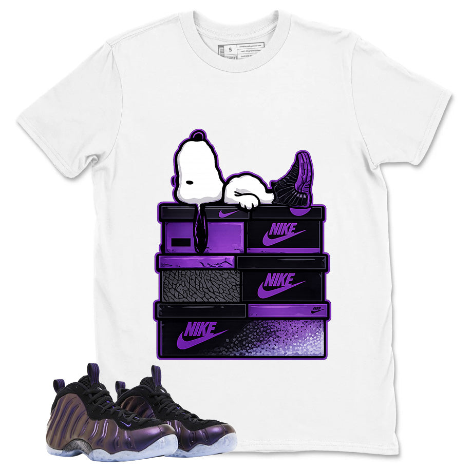 Snoopy Chillin Graphic Tee, Shirt to Match Air Foamposite One Eggplant, Air Foamposite Unisex Purple Shirt