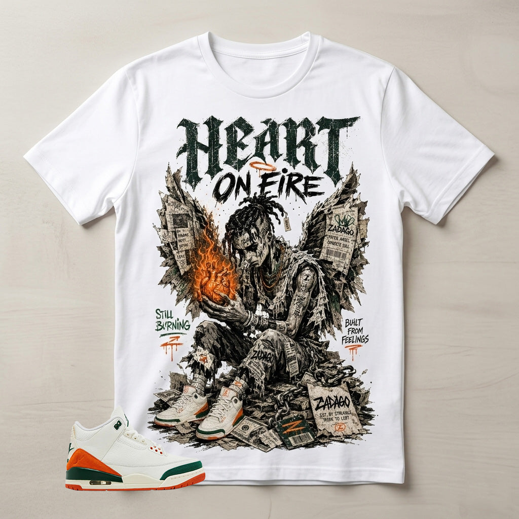 SoleFly Miami 3s Zadago Shirt Heart On Fire Graphic
