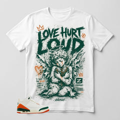 SoleFly Miami 3s Zadago Shirt Love Hurt Loud Graphic