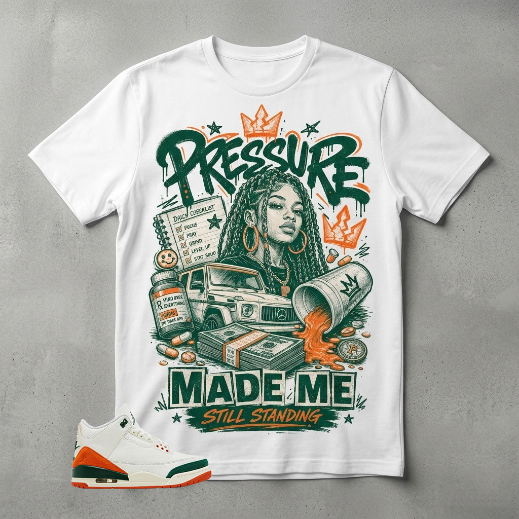 SoleFly Miami 3s Zadago Shirt Pressure Made Me Standing Graphic