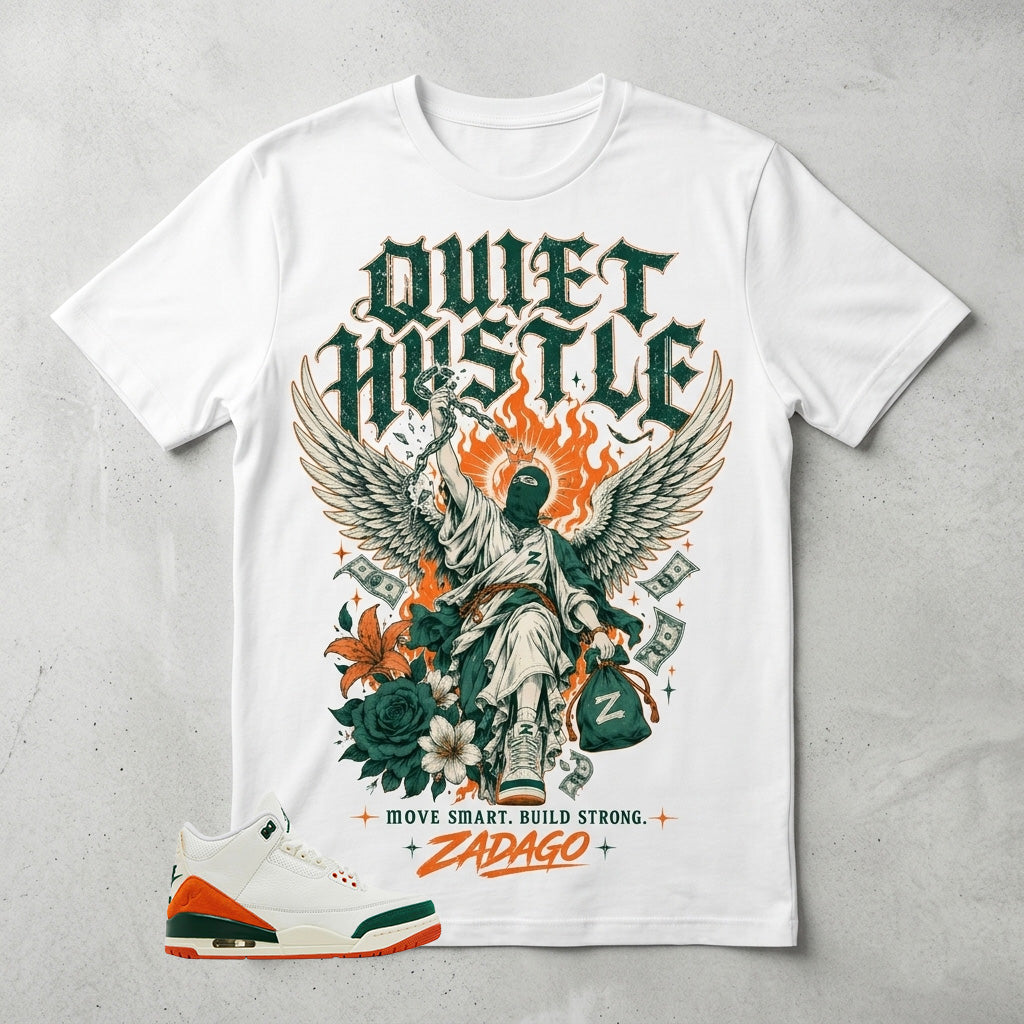 SoleFly Miami 3s Zadago Shirt Quiet Hustle Graphic