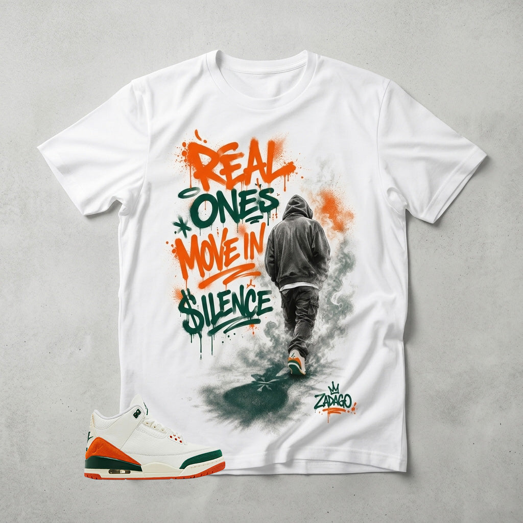 SoleFly Miami 3s Zadago Shirt Real Ones Move Silence Graphic