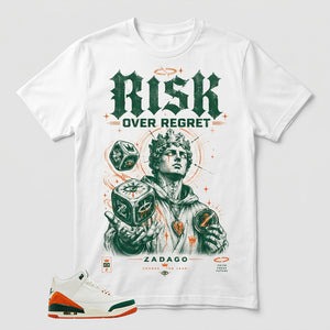 SoleFly Miami 3s Zadago Shirt Risk Over Regret Graphic
