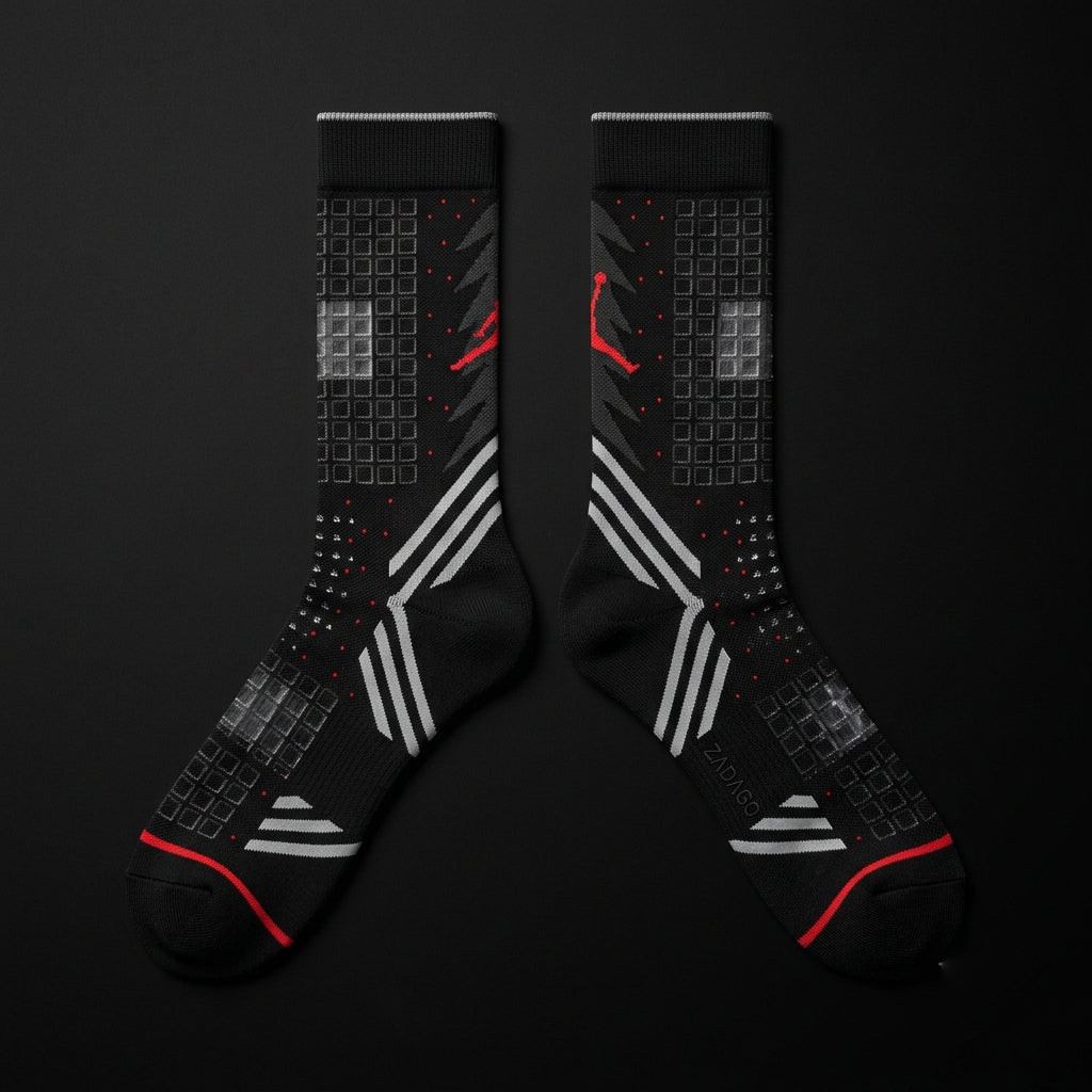 Supreme Black Sneaker Match Socks – Air Jordan 5 Retro Supreme Inspired Mid-Calf Crew Socks