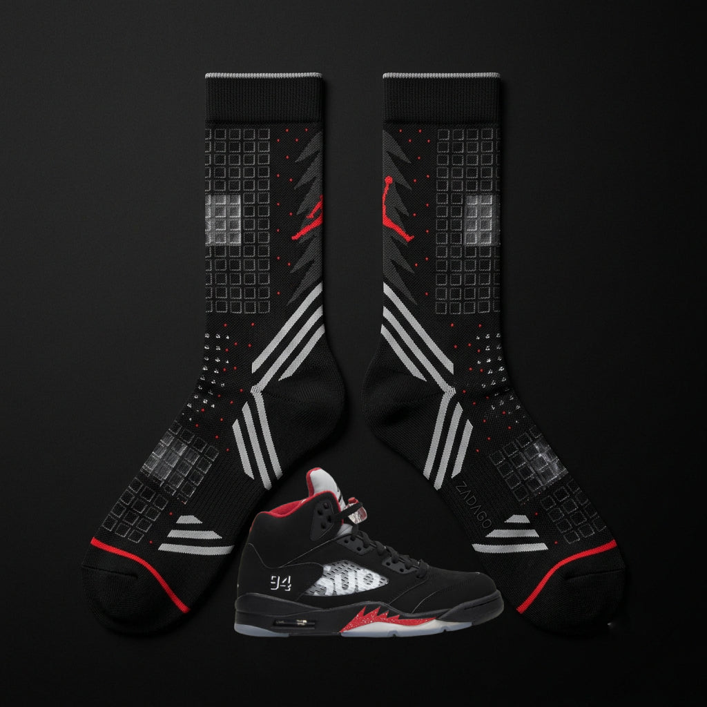 Supreme Black Socks – Supreme x Air Jordan 5 Retro Inspired Mid-Calf Unisex Crew Socks