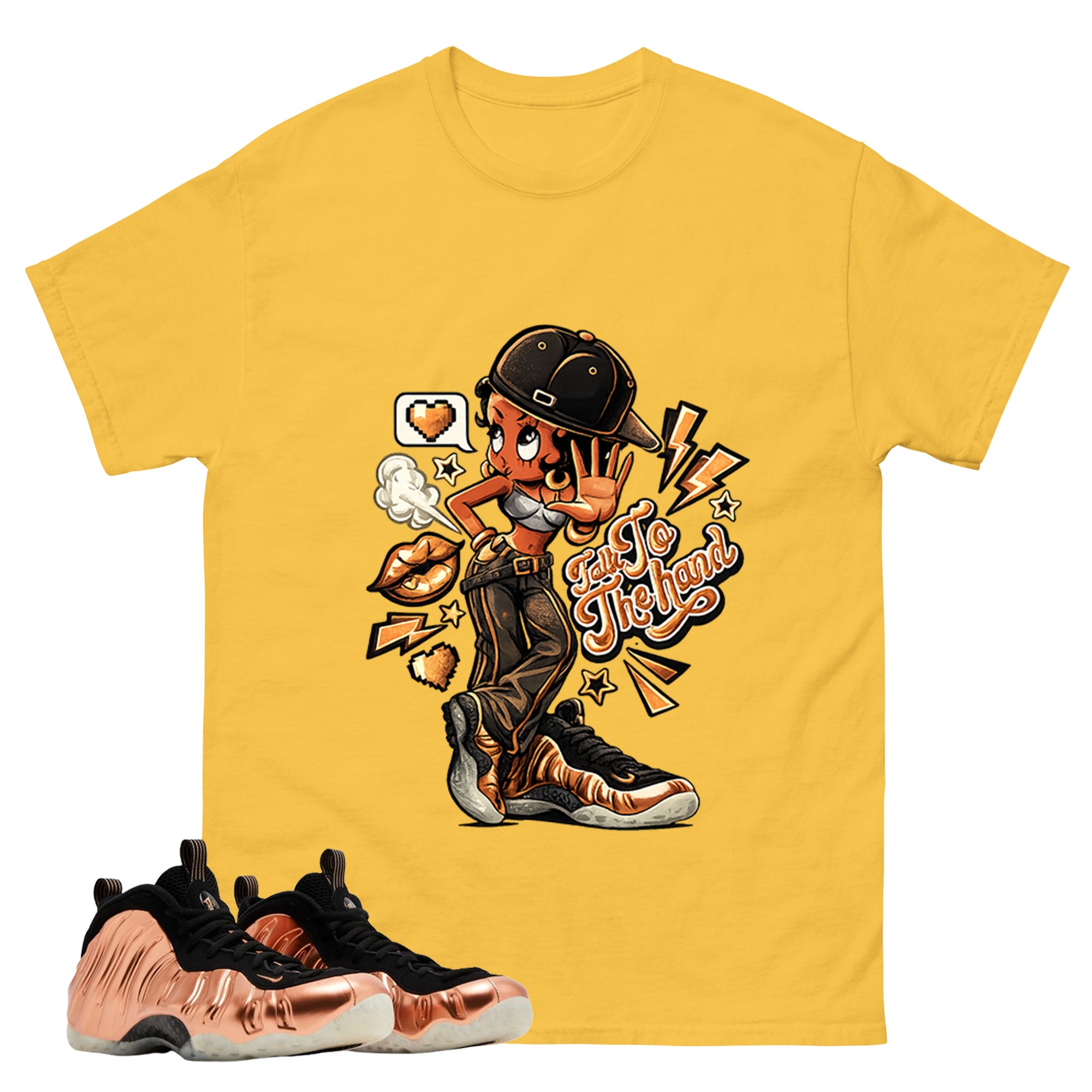 Talk To The Hand Graphic Tee, Shirt to Match Air Foamposite One Copper, Air Foamposite Unisex Black Shirt