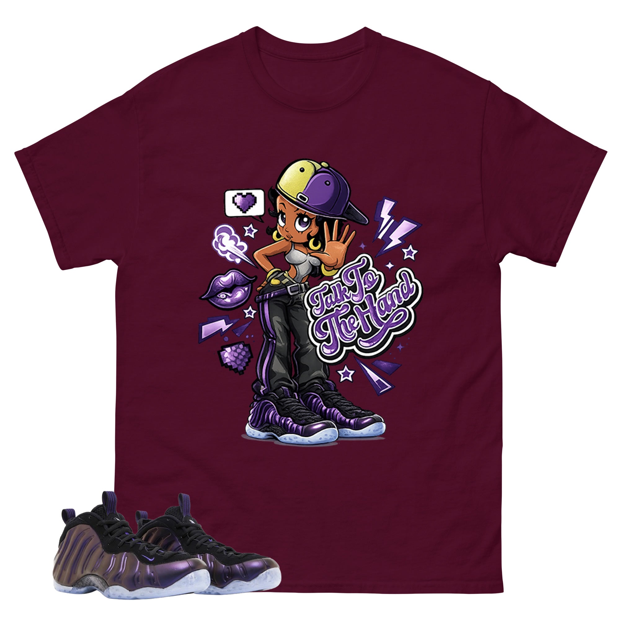 Talk To The Hand Graphic Tee, Shirt to Match Air Foamposite One Eggplant, Air Foamposite Unisex Purple Shirt