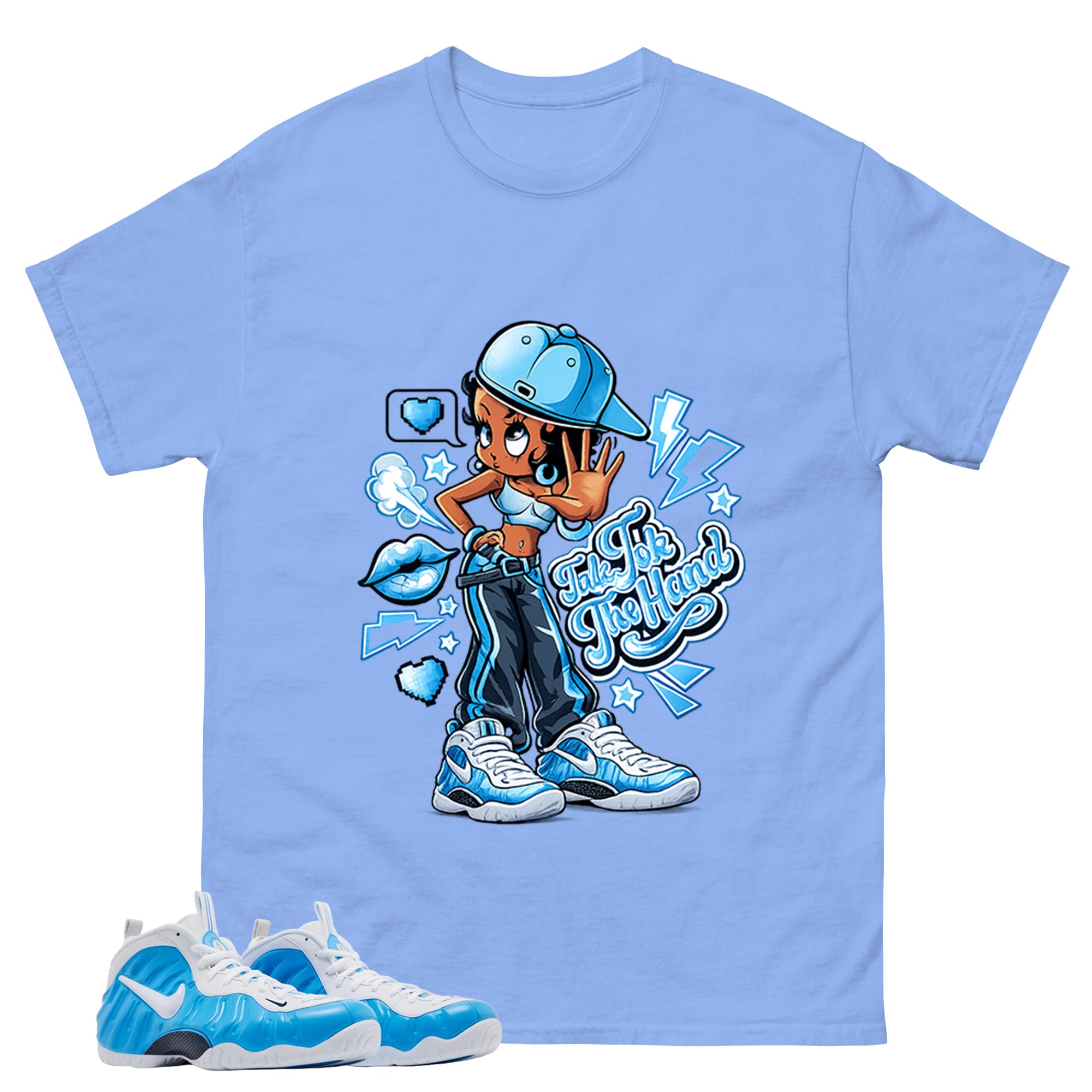 Talk To The Hand Graphic Tee, Shirt to Match Air Foamposite Pro University Blue, Air Foamposite Unisex Blue Shirt