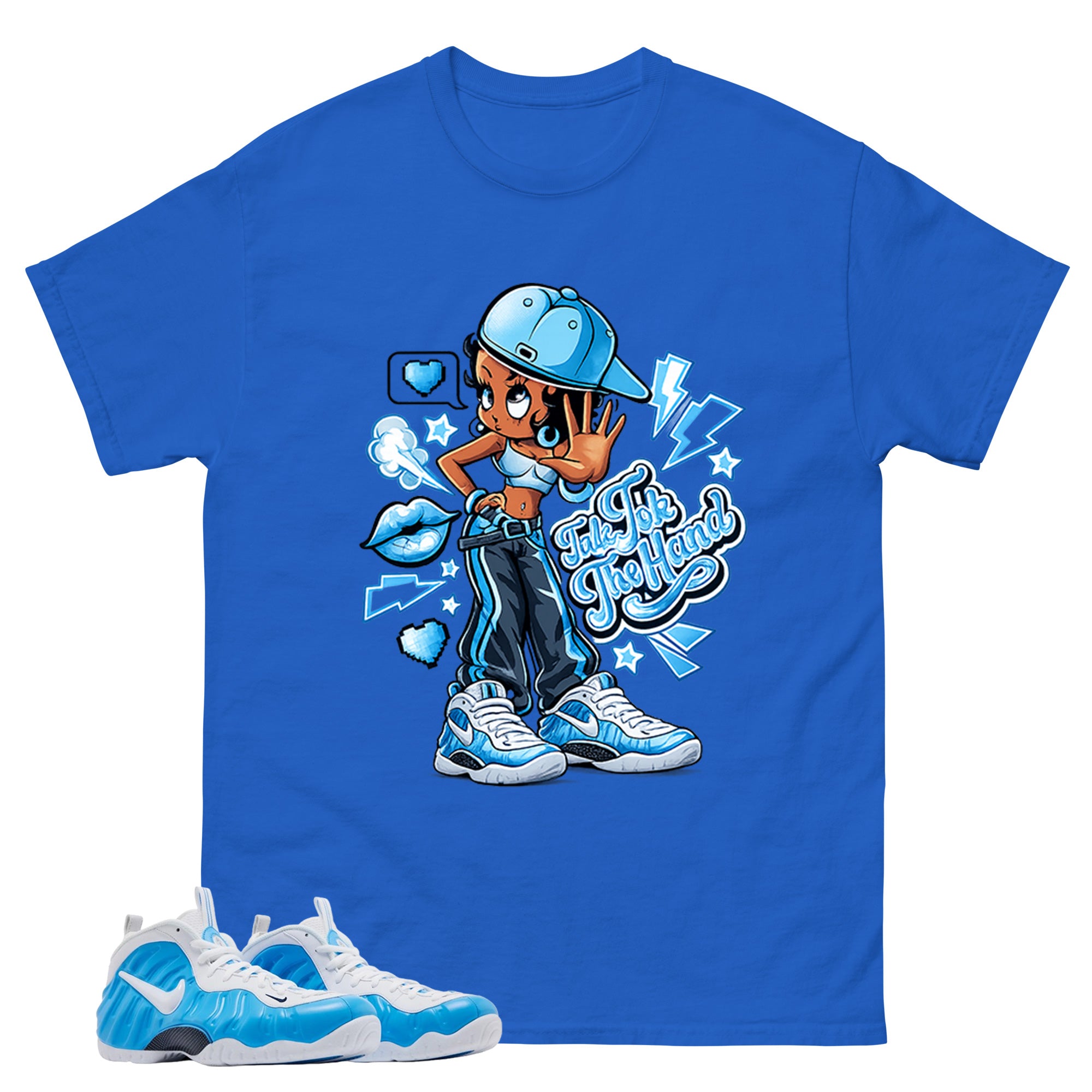 Talk To The Hand Graphic Tee, Shirt to Match Air Foamposite Pro University Blue, Air Foamposite Unisex Blue Shirt