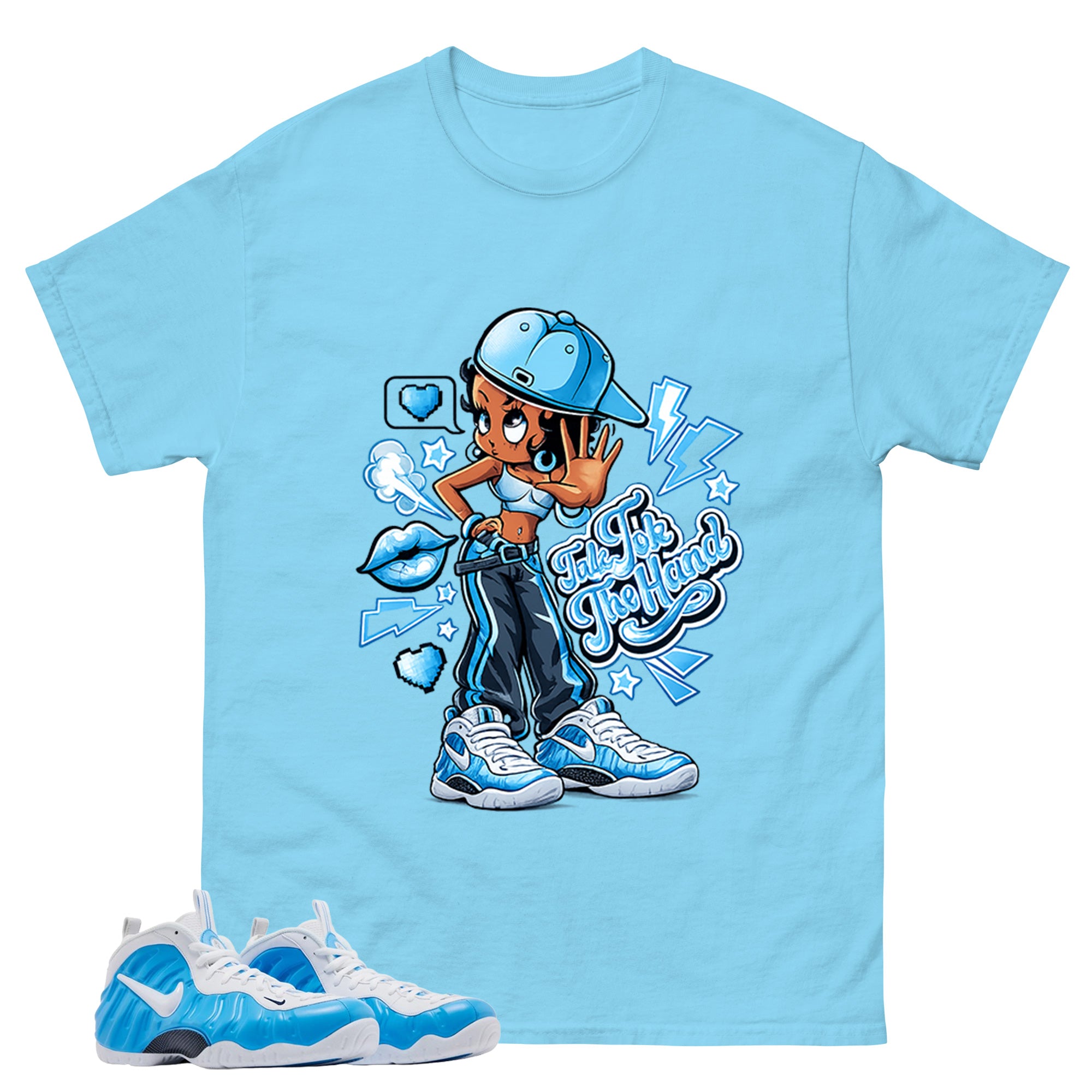 Talk To The Hand Graphic Tee, Shirt to Match Air Foamposite Pro University Blue, Air Foamposite Unisex Blue Shirt