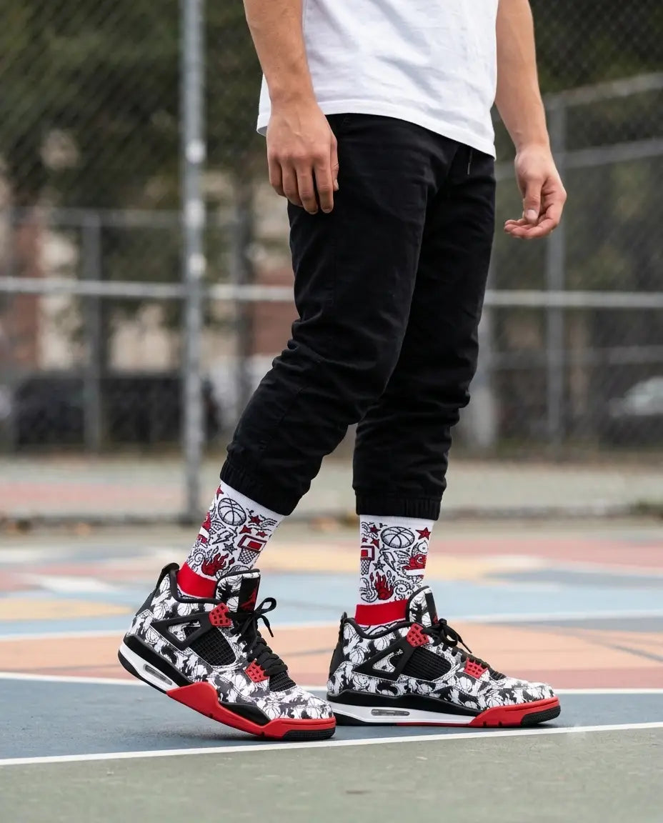 Tattoo Socks – Air Jordan 4 Retro Inspired Mid-Calf Unisex Crew Socks
