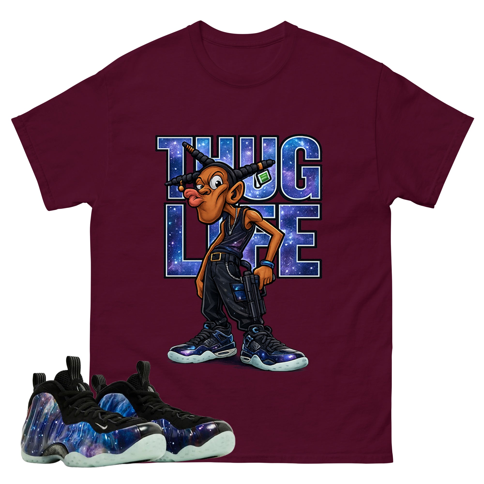 Thug Life Graphic Tee, Shirt to Match Air Foamposite One Galaxy, Air Foamposite Unisex Black Shirt