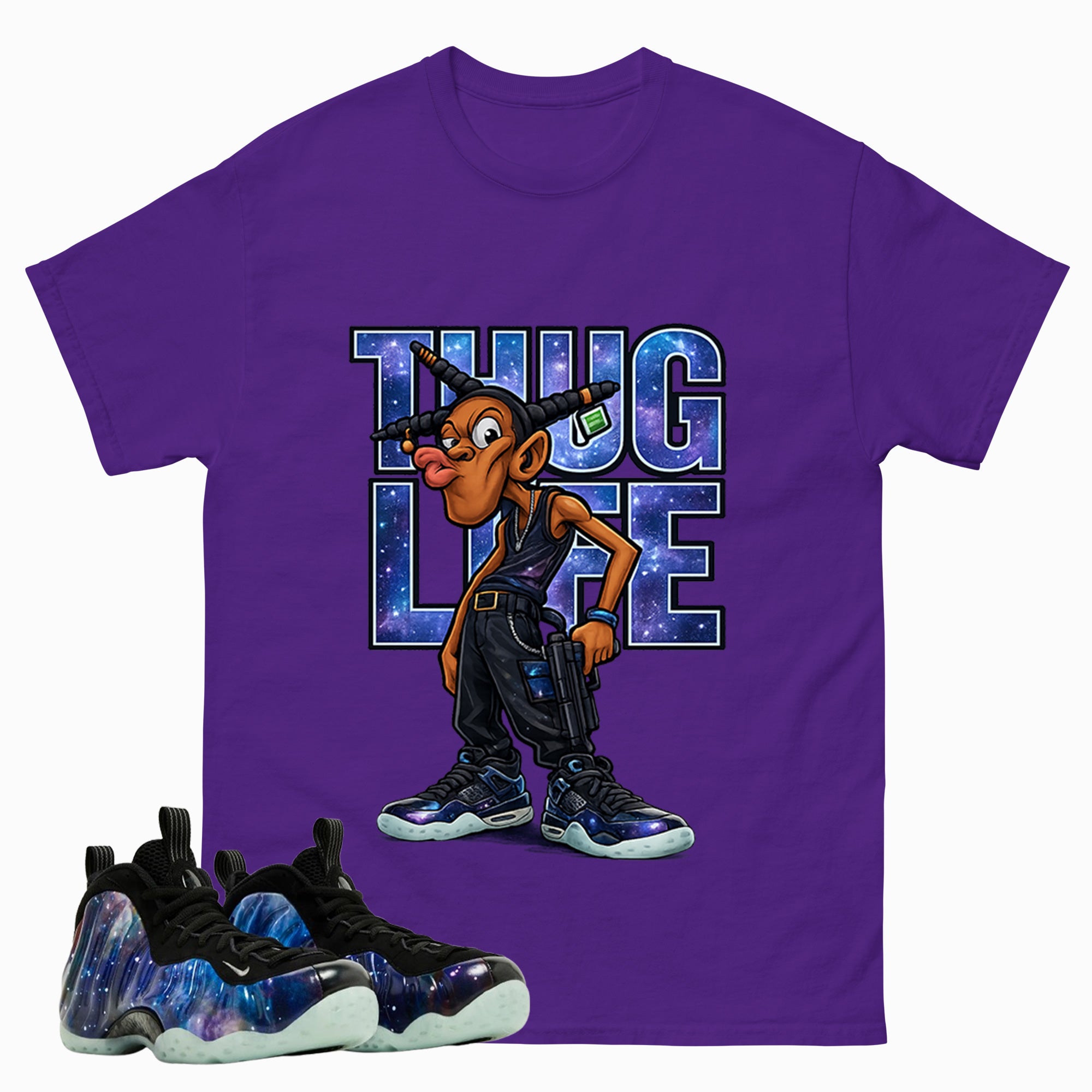 Thug Life Graphic Tee, Shirt to Match Air Foamposite One Galaxy, Air Foamposite Unisex Black Shirt