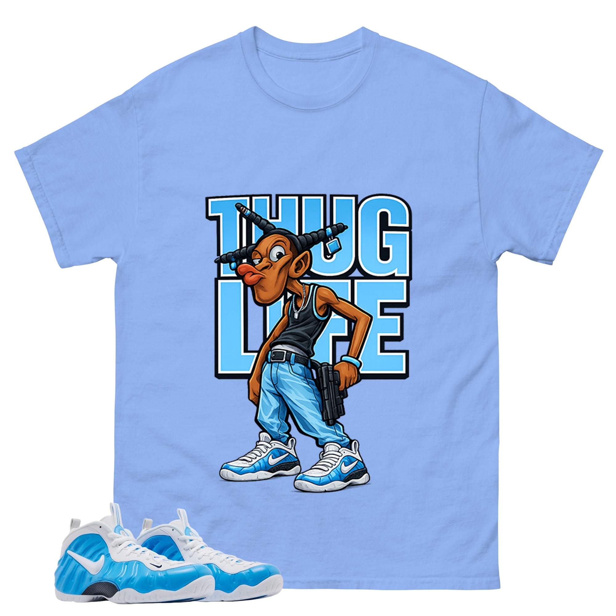 Thug Life Graphic Tee, Shirt to Match Air Foamposite Pro University Blue, Air Foamposite Unisex Blue Shirt