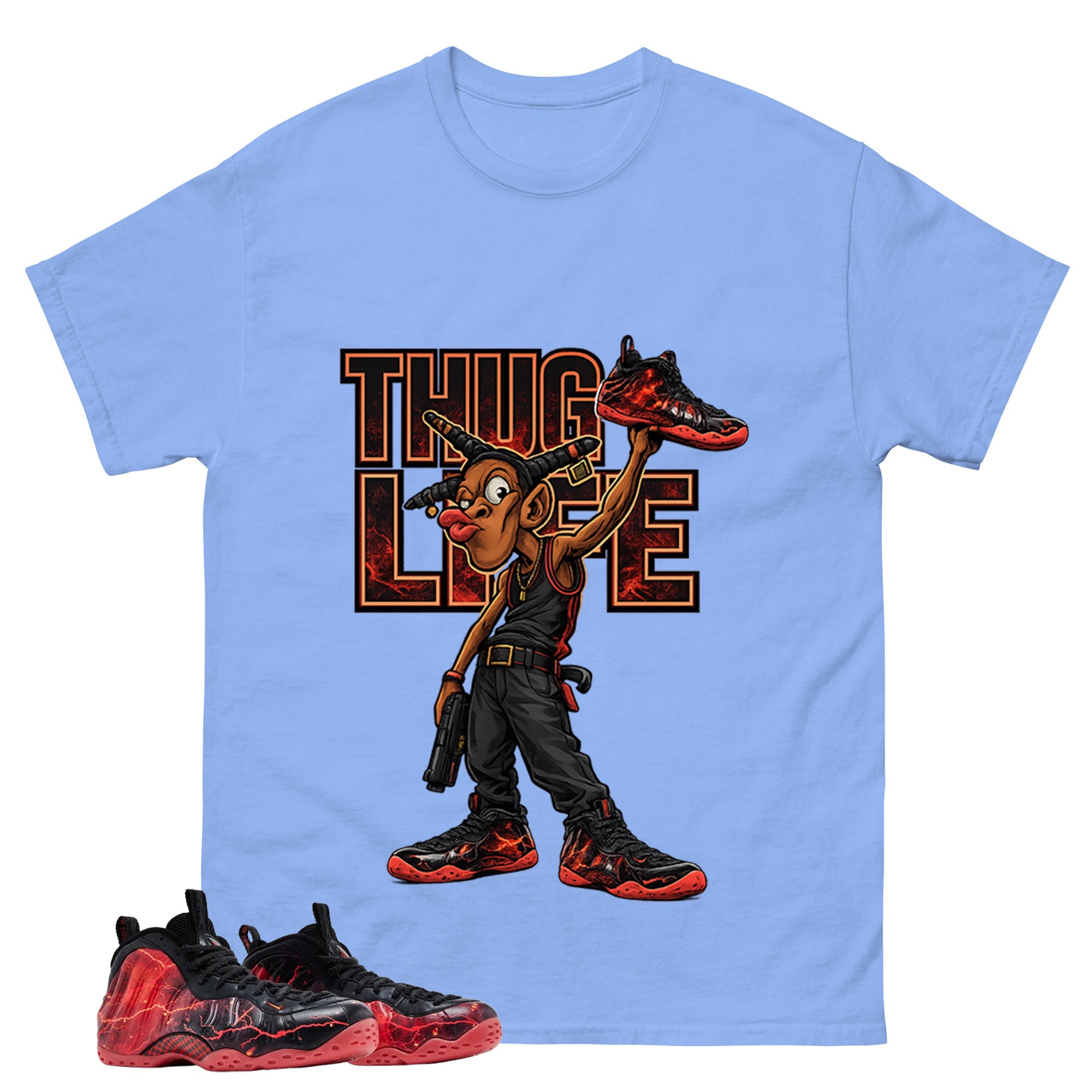 Thug Life Graphic Tee, Shirt to Match Air Foamposite Stranger Things, Air Foamposite Unisex Blue Shirt