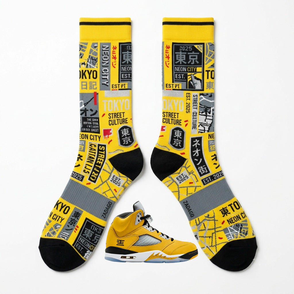 Tokyo Socks – Air Jordan 5 Inspired Mid-Calf Unisex Crew Socks