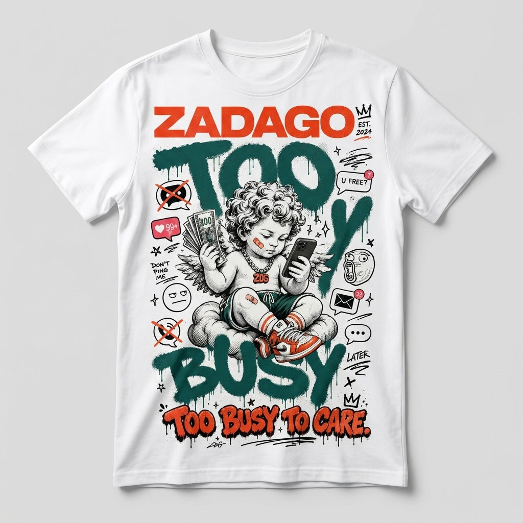 Too Busy To Care White Graphic T-shirt