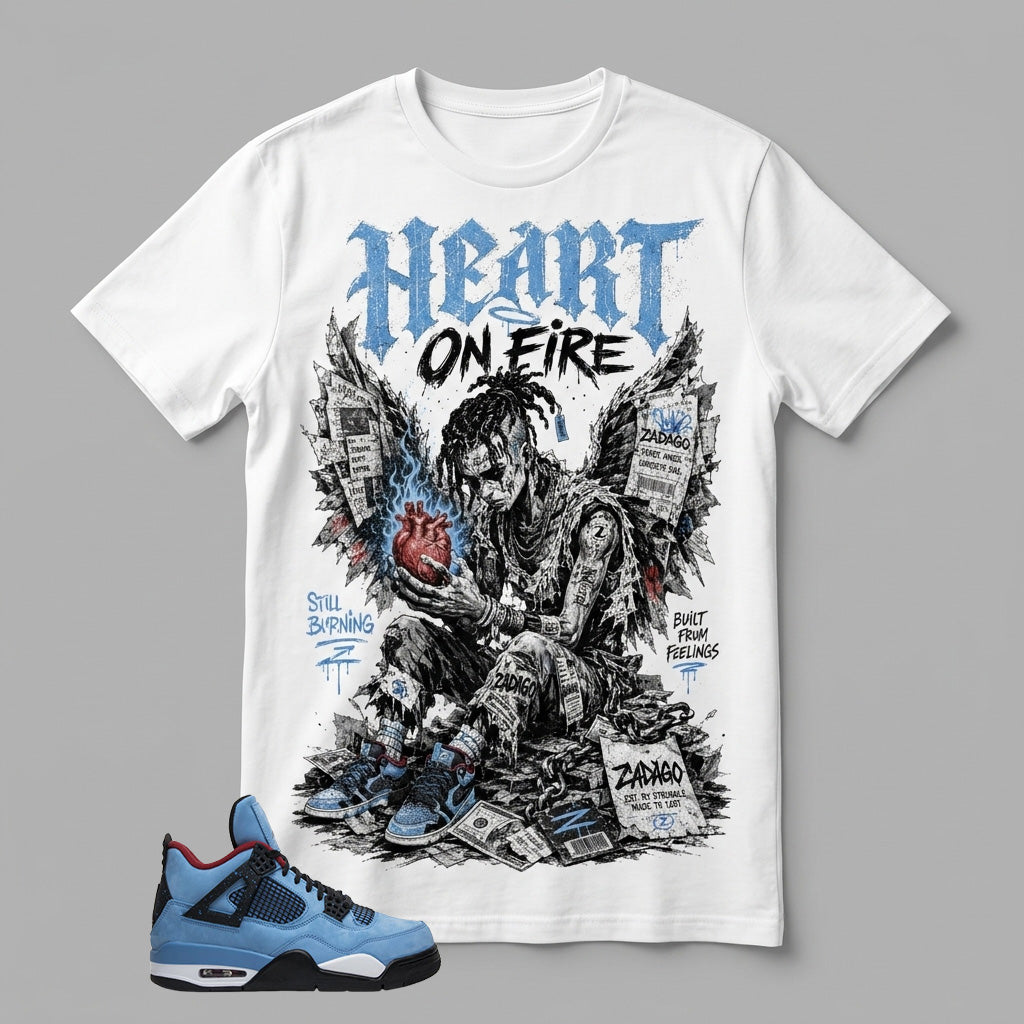 Travis Scott Cactus Jack 4s Zadago Shirt Heart On Fire Graphic