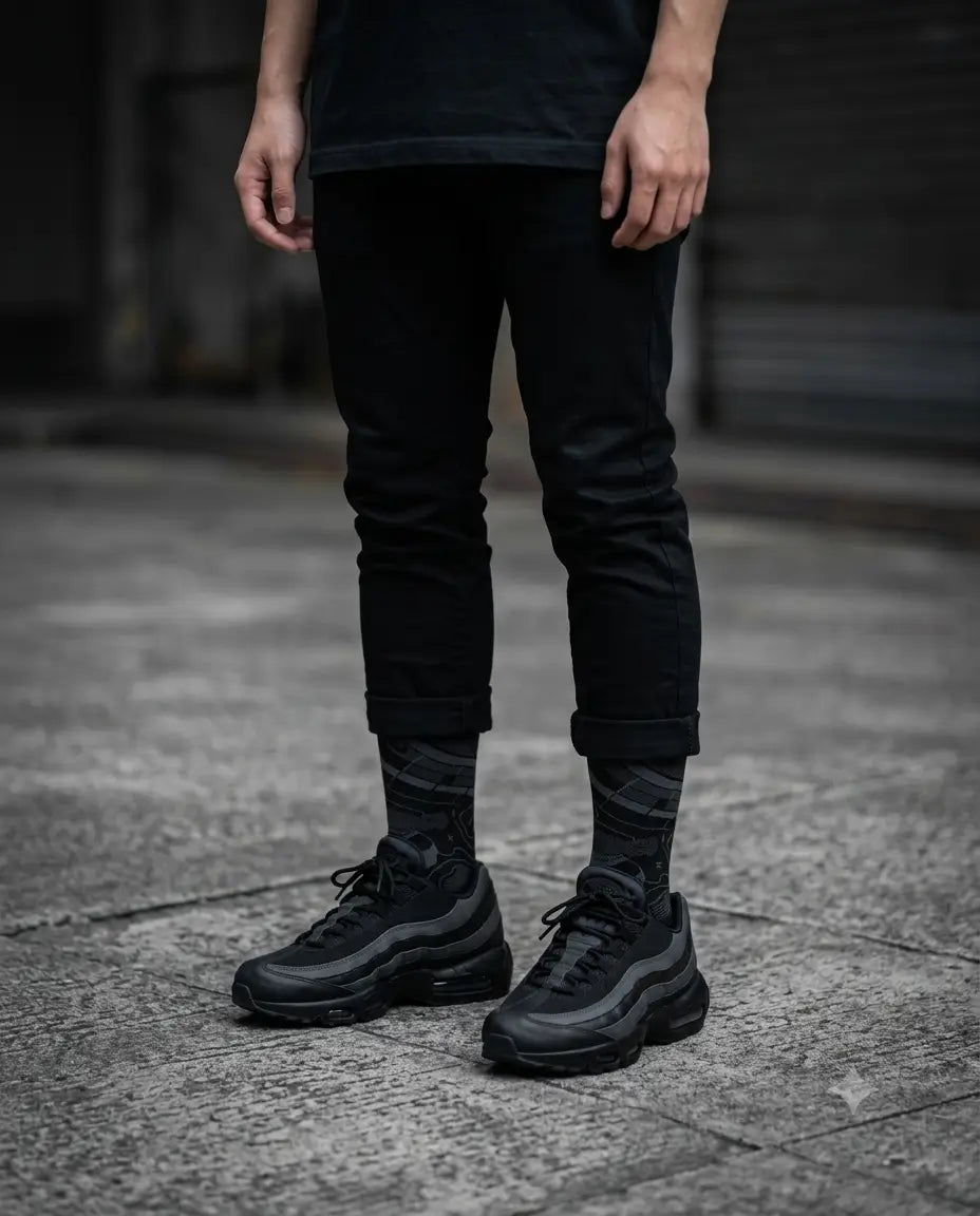 Triple Black Sneaker Match Socks – Air Max 95 Inspired Mid-Calf Crew Socks