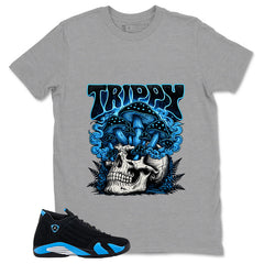 Trippy Skull Shirt - Match Air Jordan 14 Black University Blue 2026