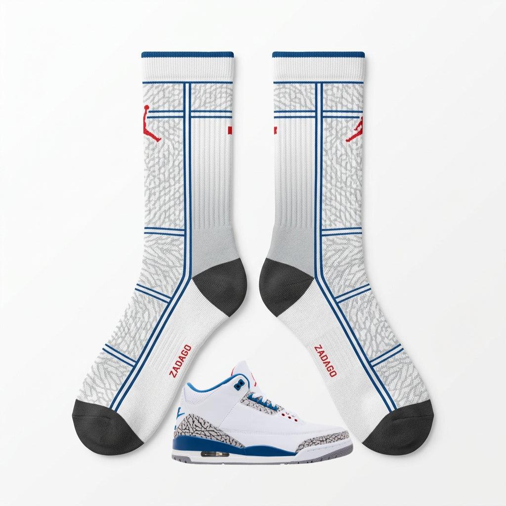 True Blue 2026 Sneaker Match Socks – Air Jordan 3 True Blue Inspired Mid-Calf Crew Socks Unisex