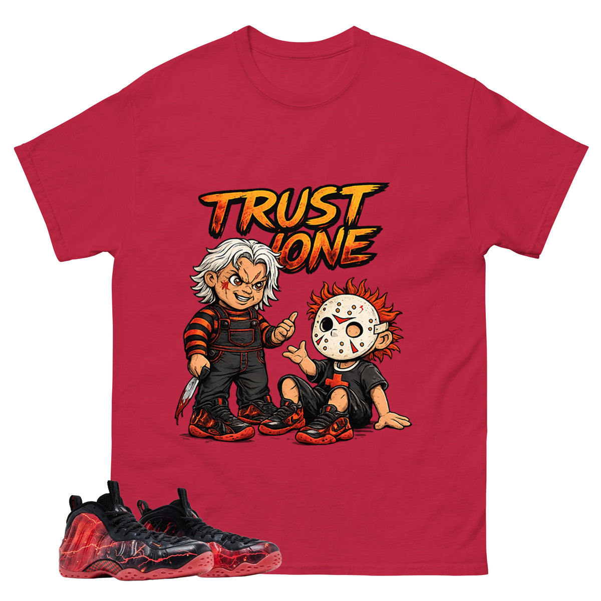 Trust None Graphic Tee, Shirt to Match Air Foamposite Stranger Things, Air Foamposite Unisex Blue Shirt