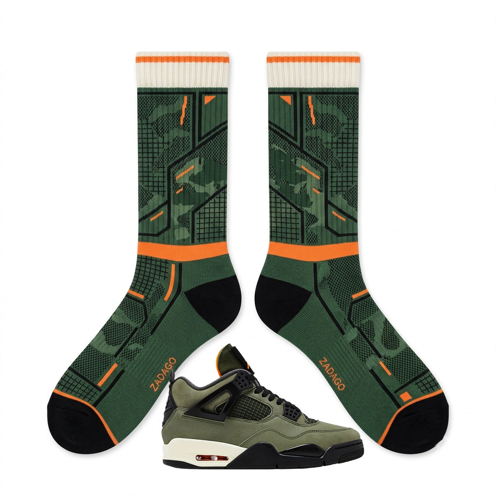 Undefeated Inspired Sneaker Match Socks – Air Jordan 4 Retro 2025 Olive Crew Socks