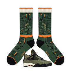 Undefeated Inspired Sneaker Match Socks – Air Jordan 4 Retro 2025 Olive Crew Socks