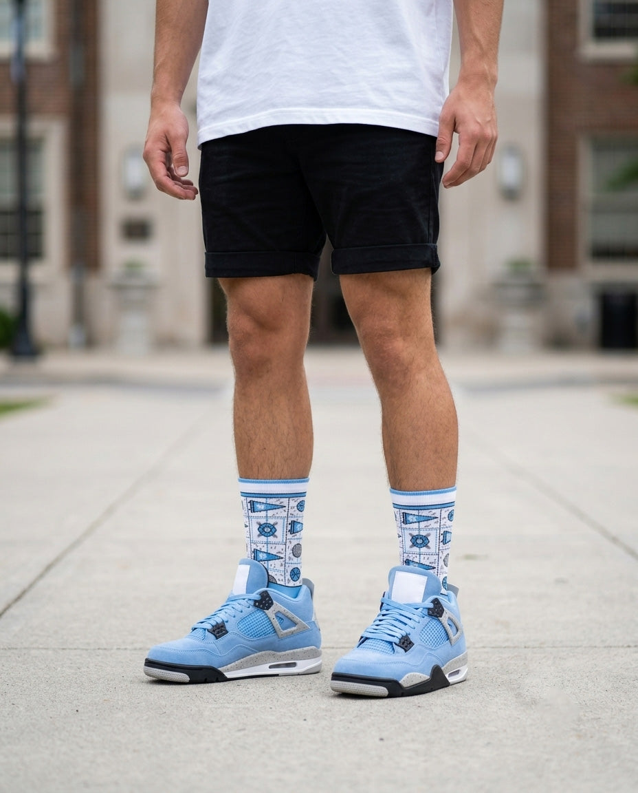 University Blue Socks – Air Jordan 4 GS Inspired Mid-Calf Unisex Crew Socks