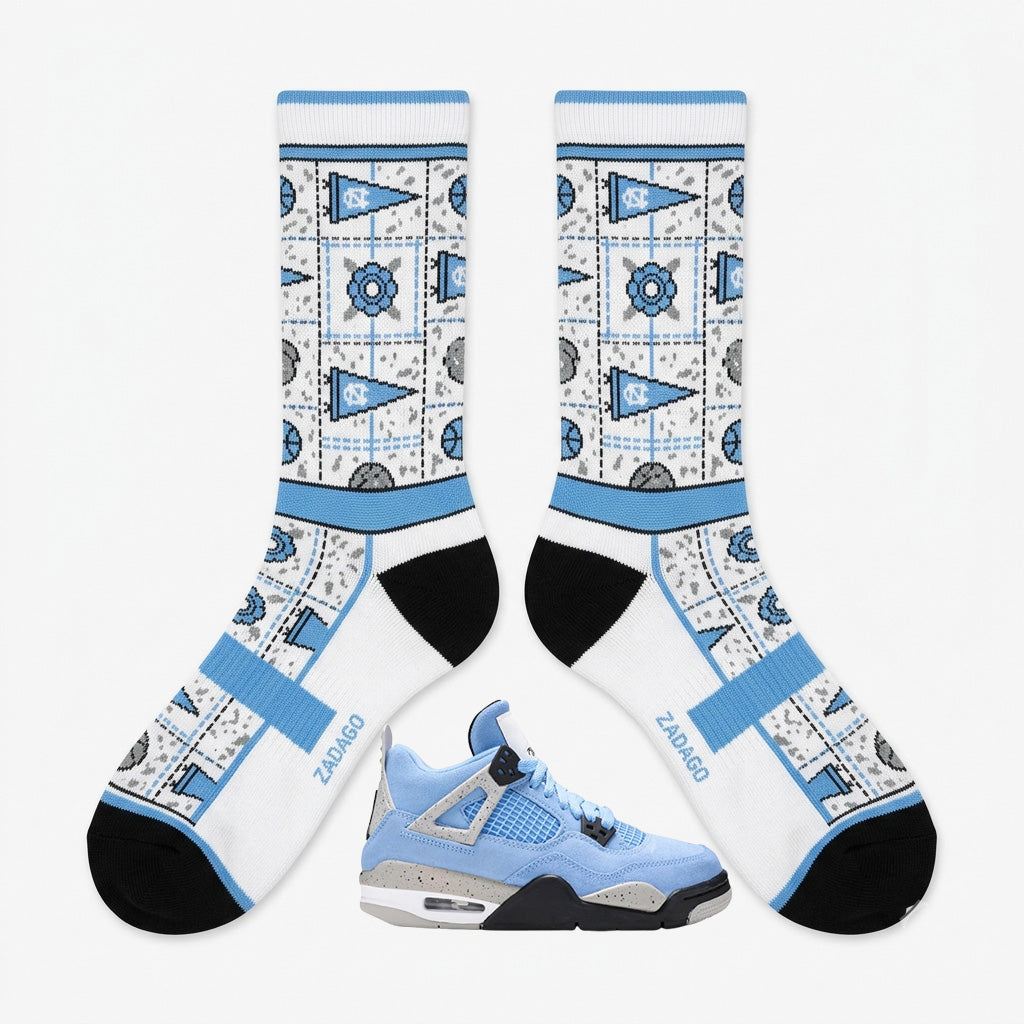 University Blue Socks – Air Jordan 4 GS Inspired Mid-Calf Unisex Crew Socks