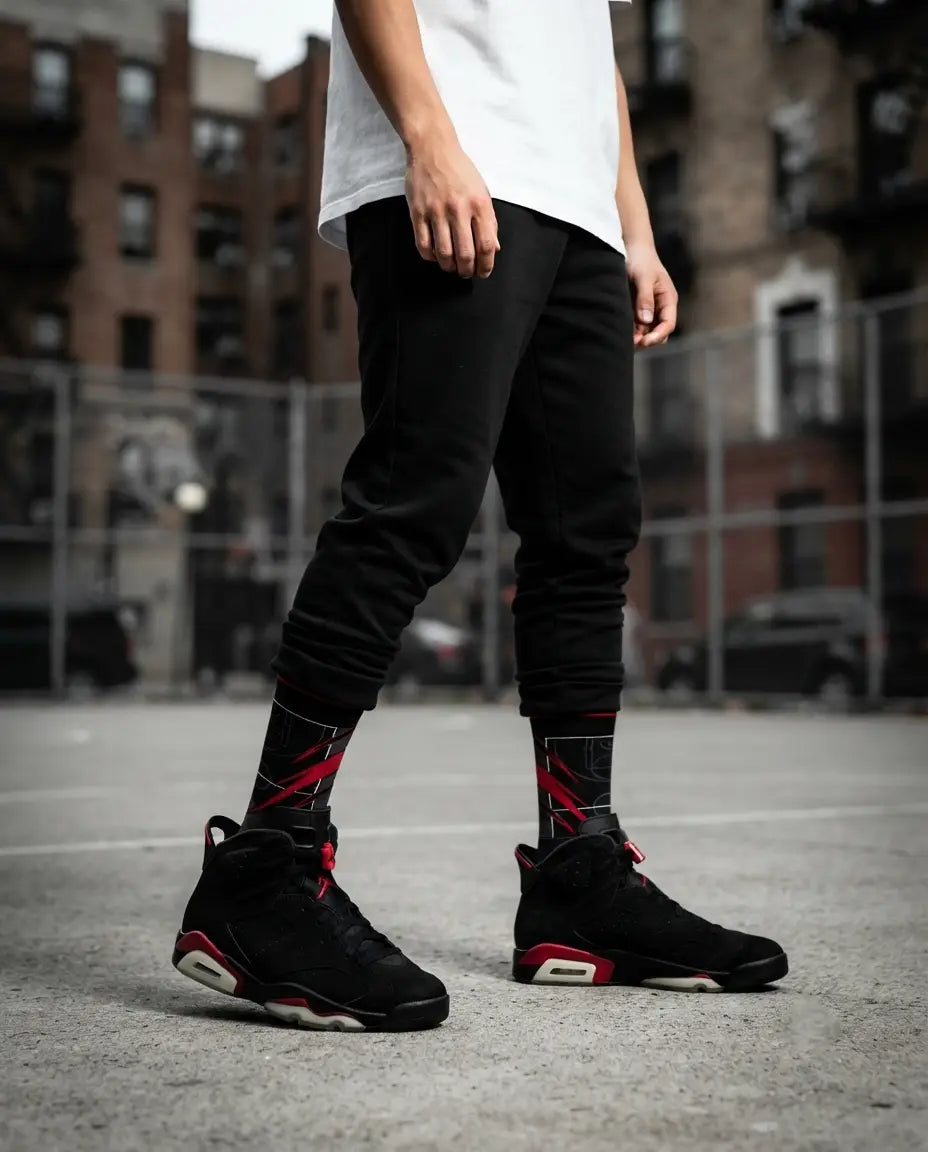 Varsity Red Sneaker Match Socks – Air Jordan 6 Retro 2010 Varsity Red Inspired Mid-Calf Unisex Crew Socks