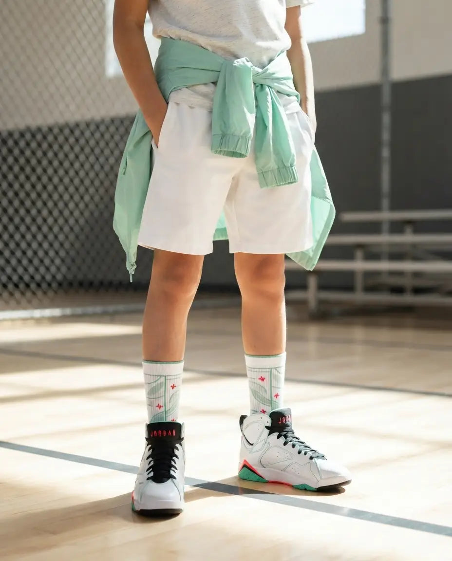 Verde Sneaker Match Socks – Air Jordan 7 GS Verde Inspired Mid-Calf Crew Socks