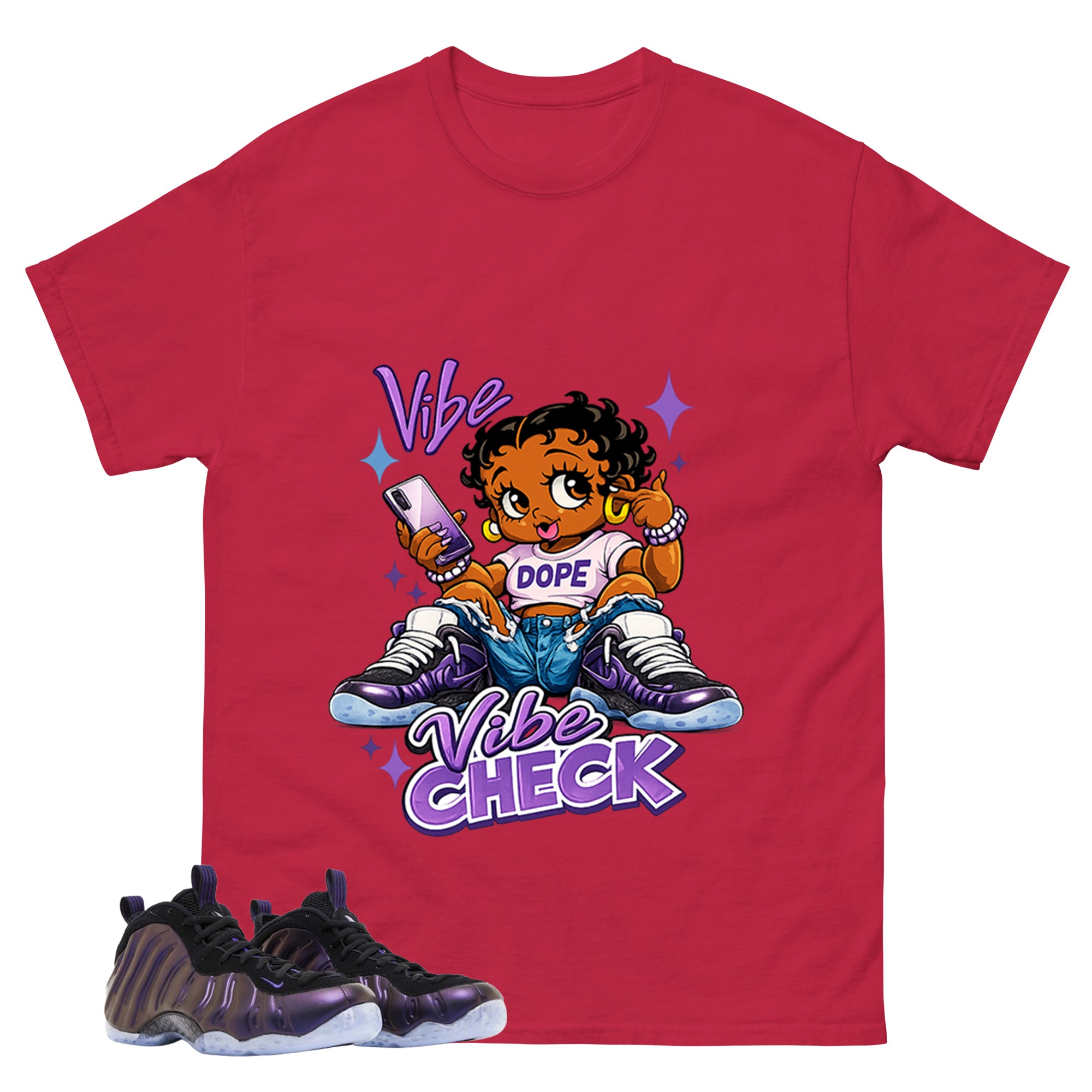 Vibe Check Graphic Tee, Shirt to Match Air Foamposite One Eggplant, Air Foamposite Unisex Purple Shirt