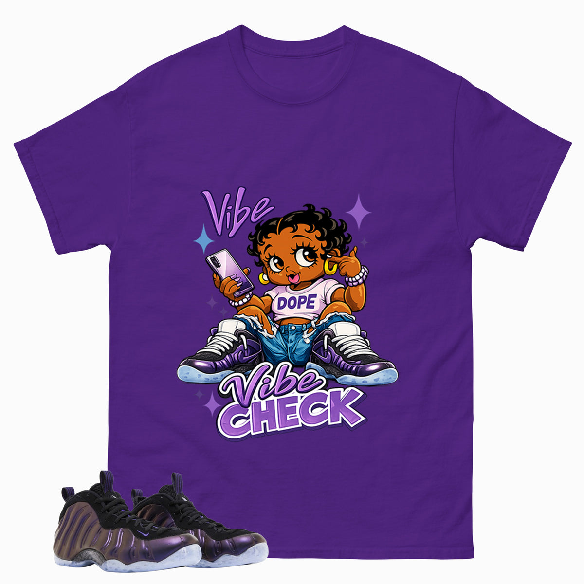Vibe Check Graphic Tee, Shirt to Match Air Foamposite One Eggplant, Air Foamposite Unisex Purple Shirt