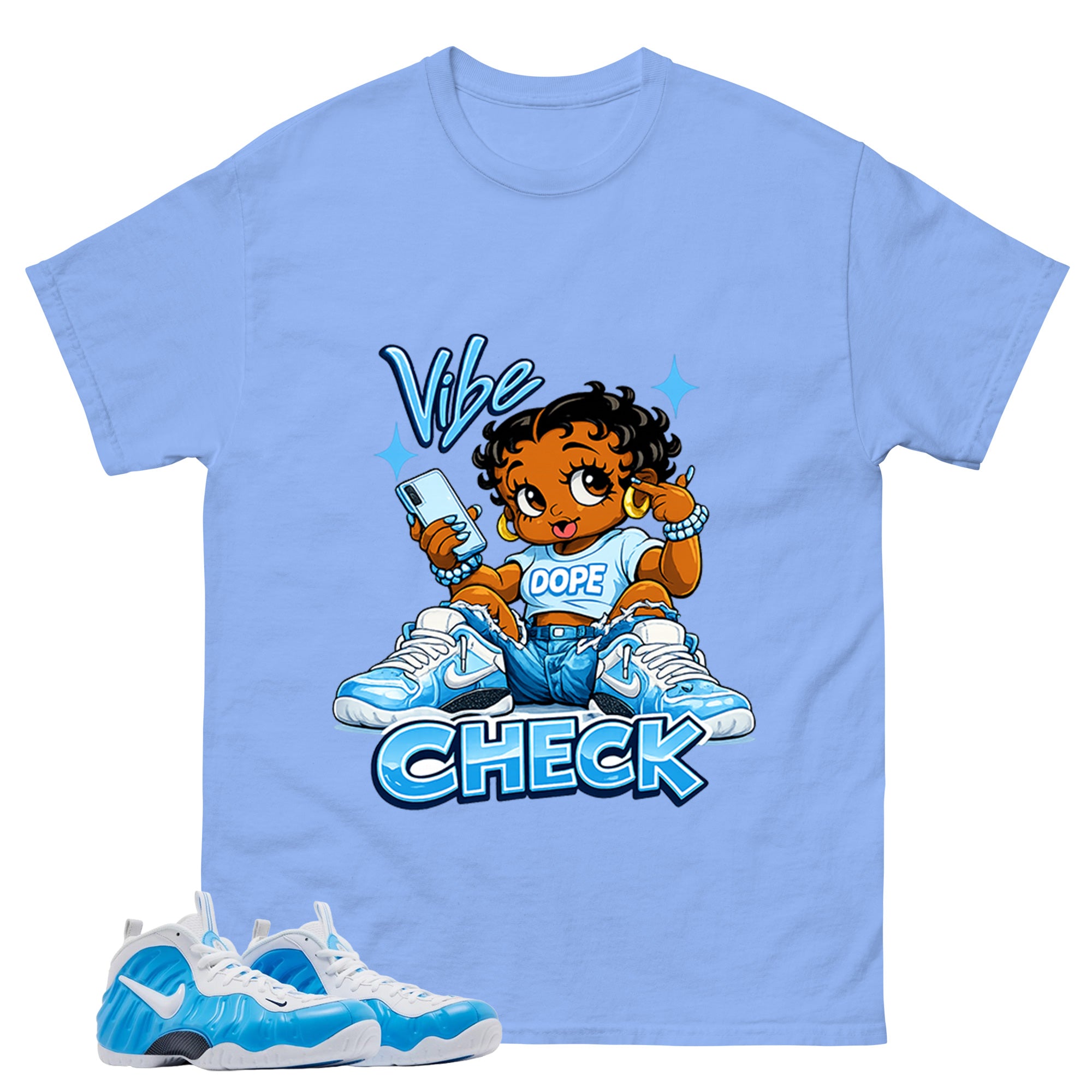 Vibe Check Graphic Tee, Shirt to Match Air Foamposite Pro University Blue, Air Foamposite Unisex Blue Shirt