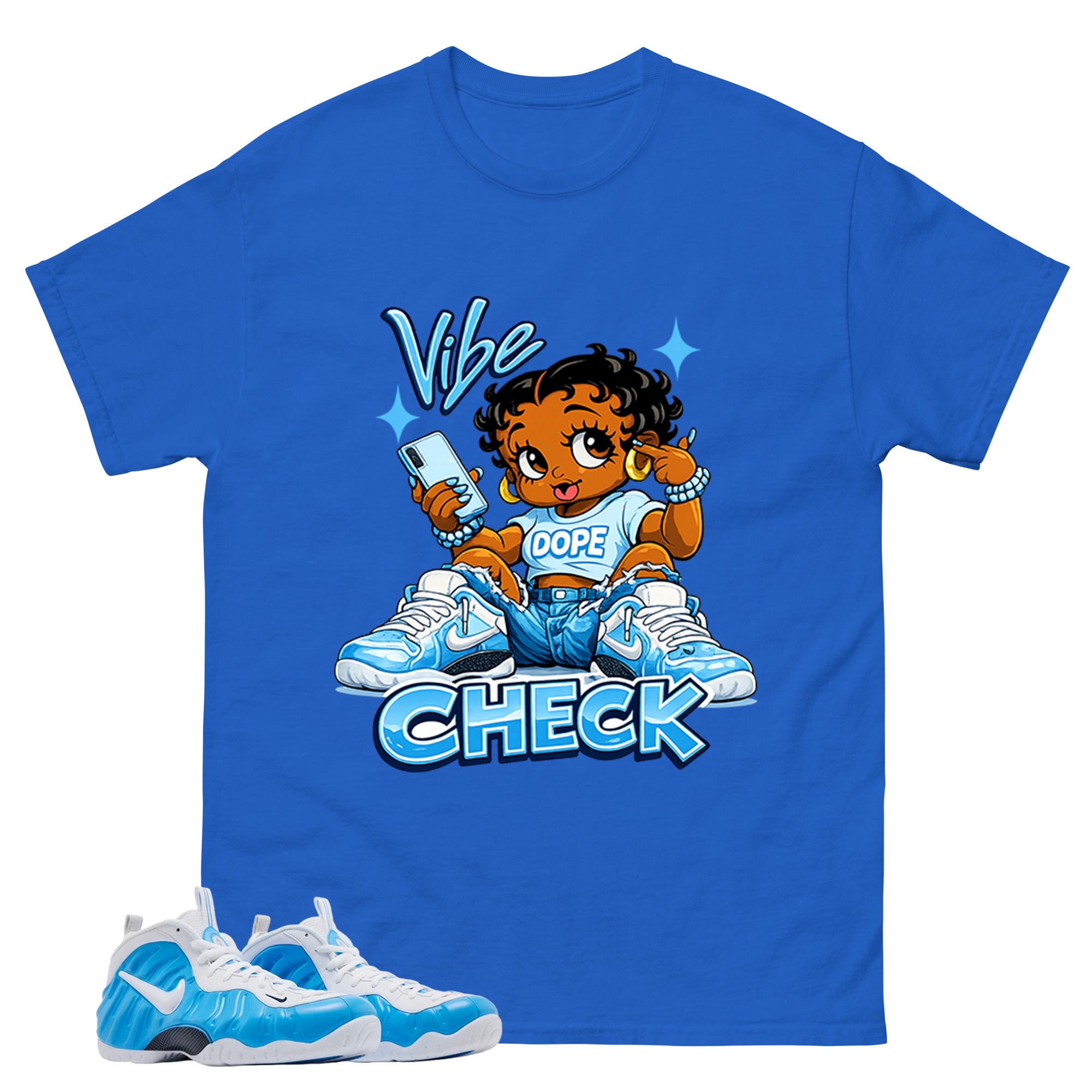 Vibe Check Graphic Tee, Shirt to Match Air Foamposite Pro University Blue, Air Foamposite Unisex Blue Shirt