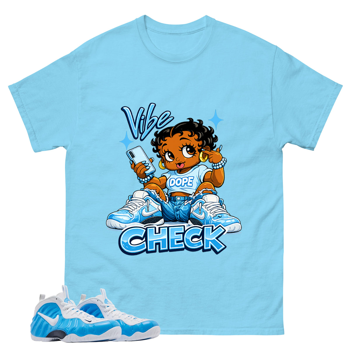 Vibe Check Graphic Tee, Shirt to Match Air Foamposite Pro University Blue, Air Foamposite Unisex Blue Shirt