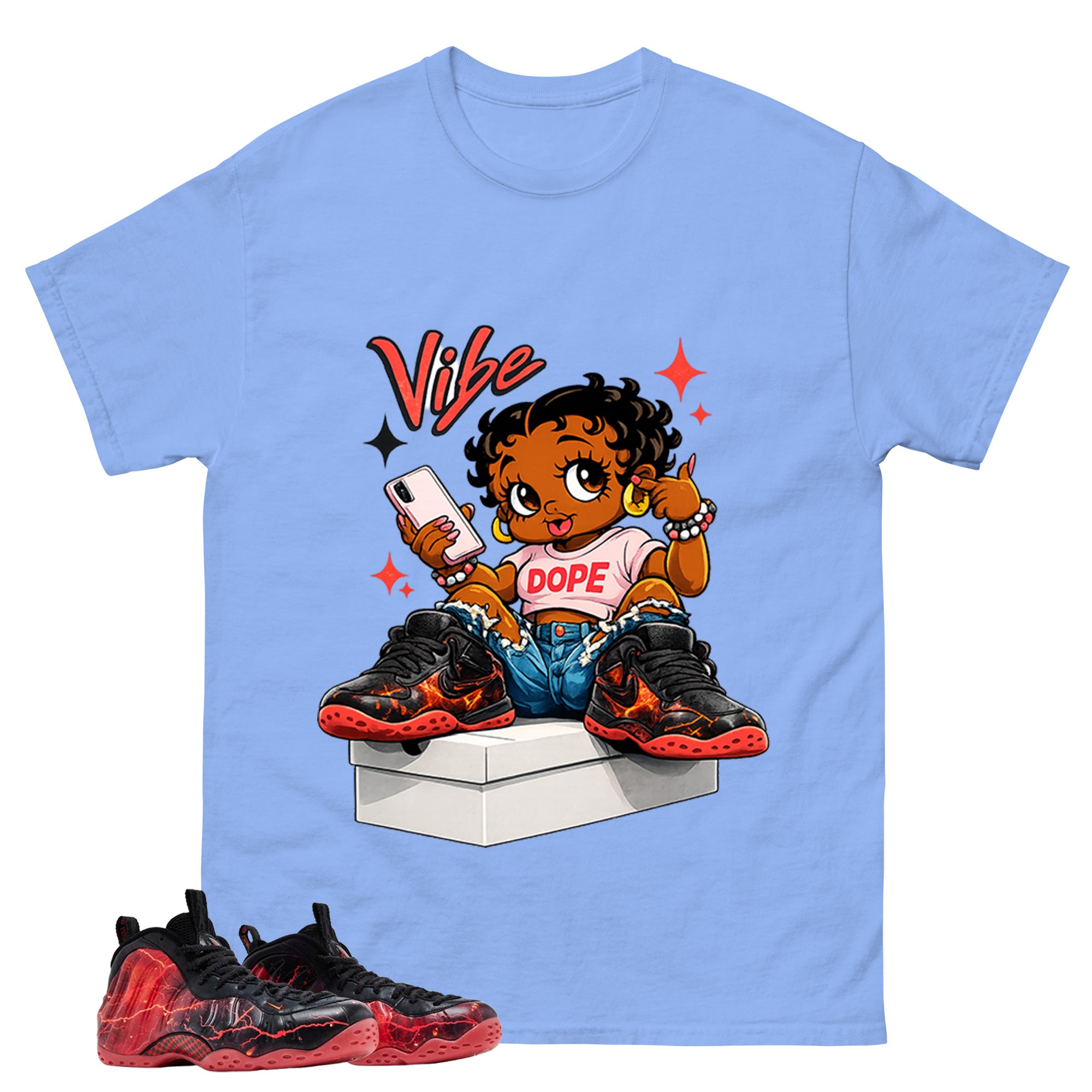 Vibe Check Graphic Tee, Shirt to Match Air Foamposite Stranger Things, Air Foamposite Unisex Blue Shirt