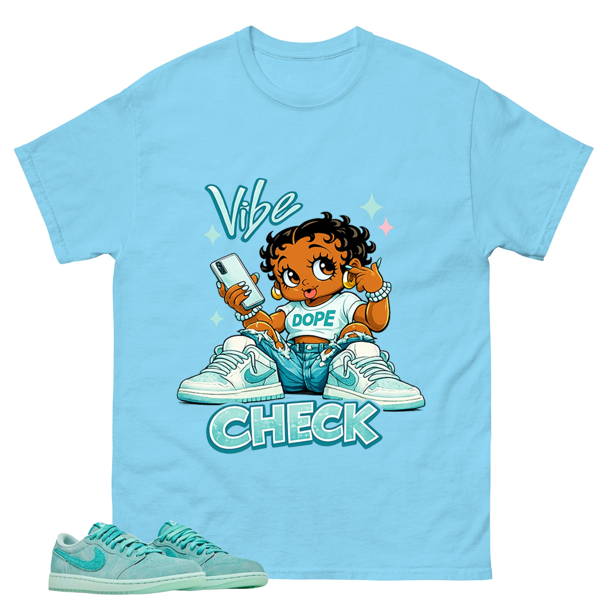 Vibe Check Shirt - Match Womens Air Jordan 1 Washed Teal
