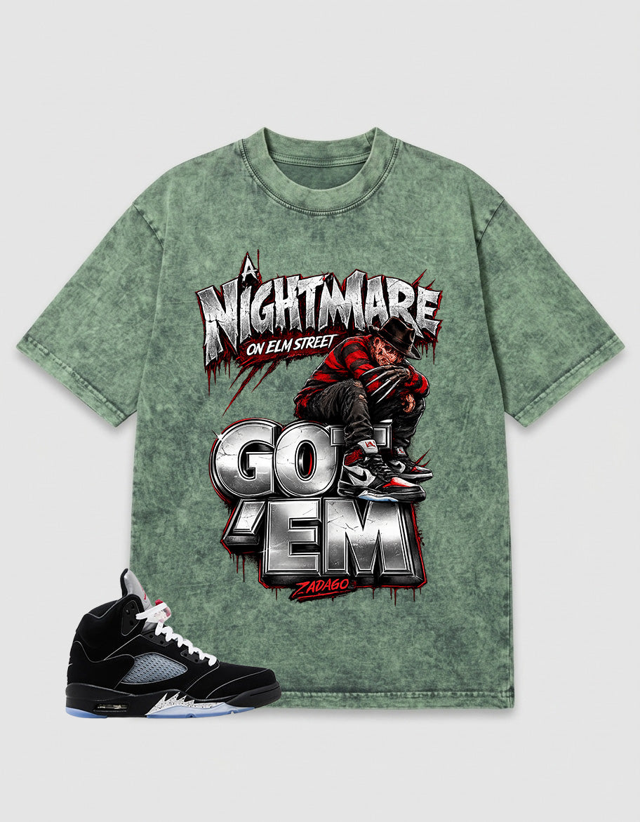 Washed T-shirt to Match Metallic Reimagined 5s - Nightmare On Elm Street Graphic