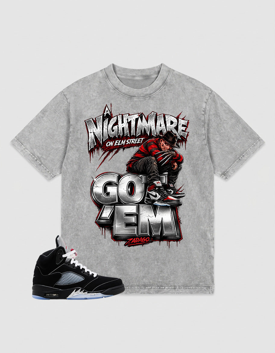 Washed T-shirt to Match Metallic Reimagined 5s - Nightmare On Elm Street Graphic