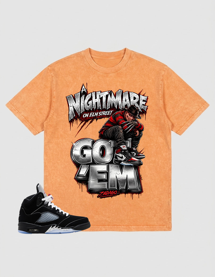 Washed T-shirt to Match Metallic Reimagined 5s - Nightmare On Elm Street Graphic