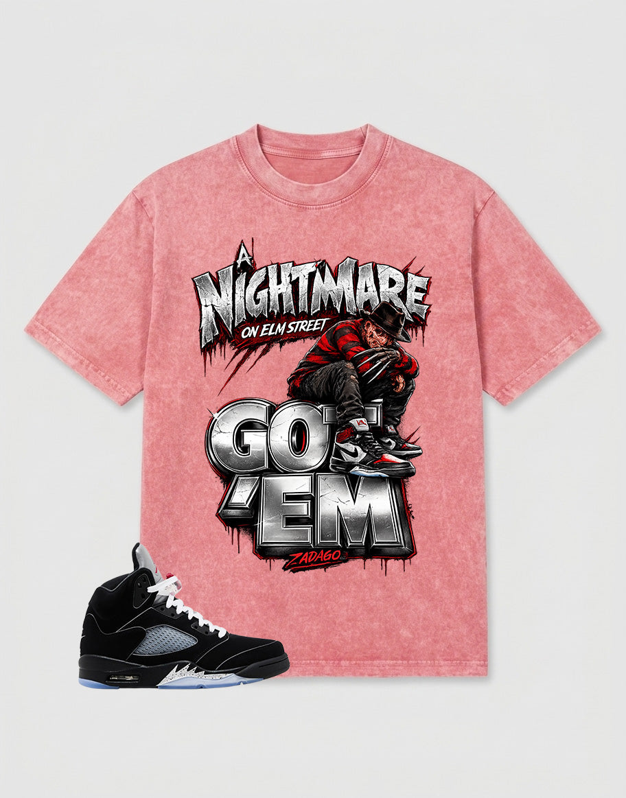 Washed T-shirt to Match Metallic Reimagined 5s - Nightmare On Elm Street Graphic