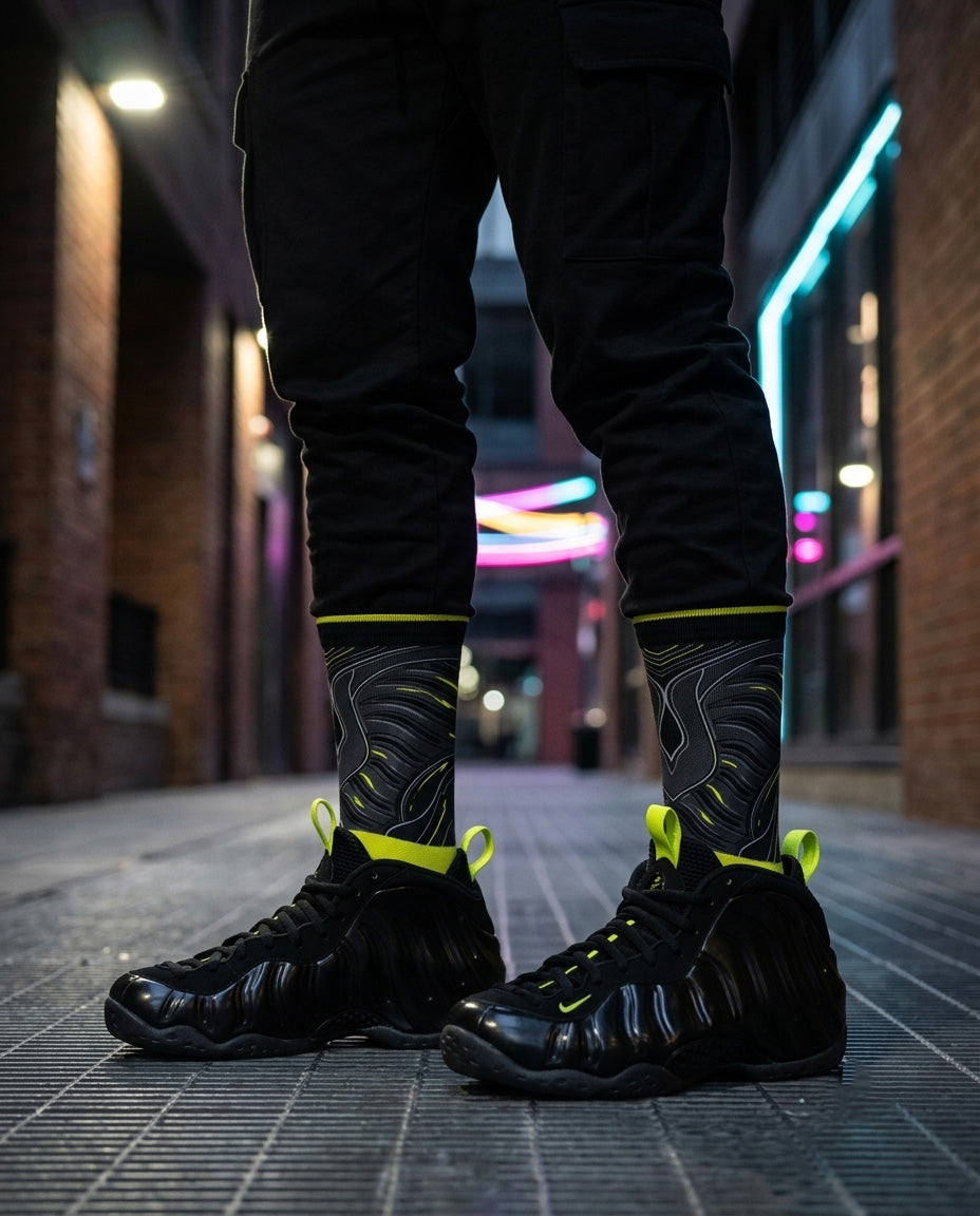 Voltage Sneaker Match Socks – Foamposite Pro Inspired Mid-Calf Crew Socks
