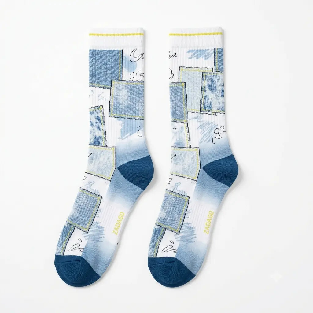 Washed Denim Sneaker Match Socks – Air Jordan 6 Retro GS 2022 Inspired Mid-Calf Crew Socks