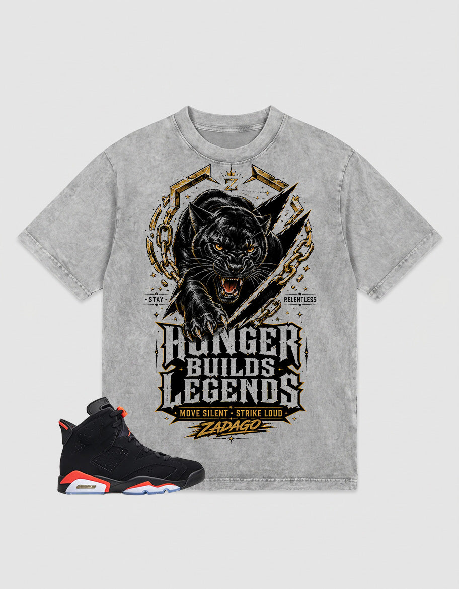 Washed T-shirt Hunger Builds Legends | Zadago